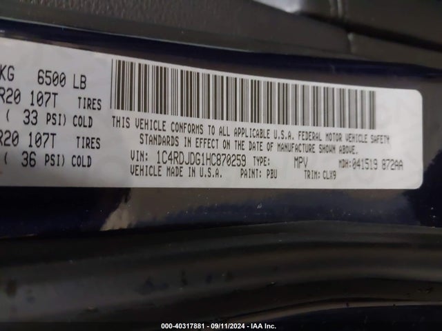 1C4RDJDG1HC870259 Dodge Durango Gt Awd