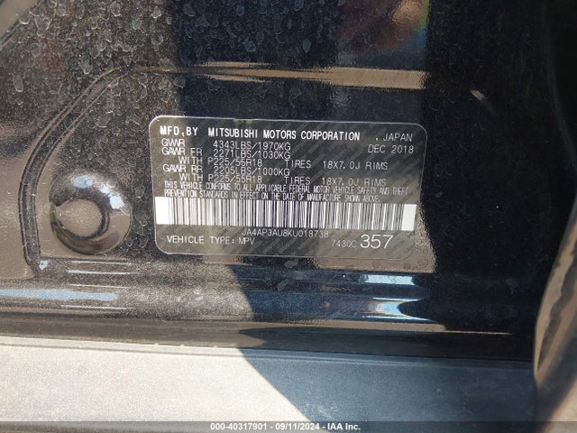 2019 MITSUBISHI OUTLANDER SPORT JA4AP3AU8KU018738 Photo 8