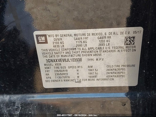 Chevrolet Equinox Premier 2018 3GNAXVEV8JL103938 Image 9