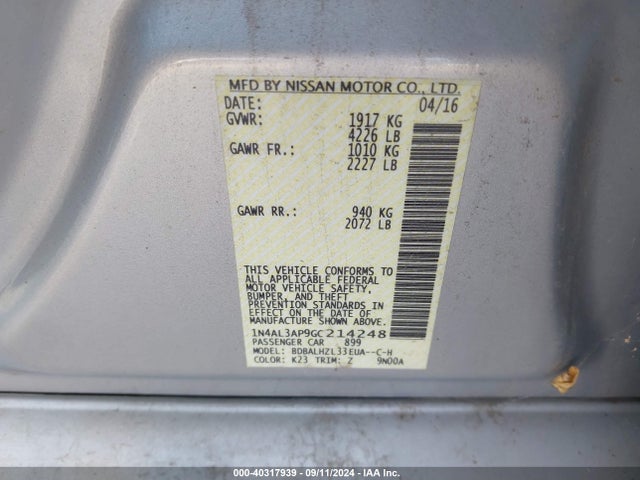 Nissan Altima 2.5 Sr 2016 1N4AL3AP9GC214248 Image 9