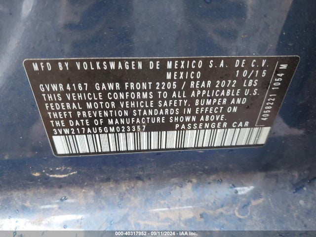 Volkswagen Golf Tsi S 2016 3VW217AU5GM023357 Image 9