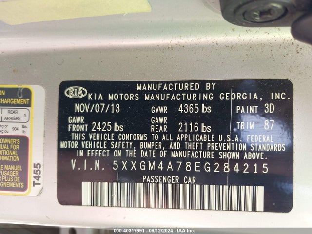KIA Optima Lx 2014 5XXGM4A78EG284215 Image 9
