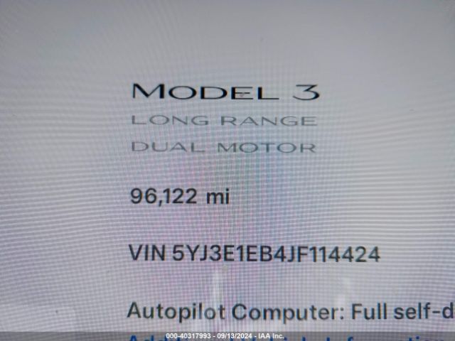 5YJ3E1EB4JF114424 Tesla Model 3 Long Range/performance