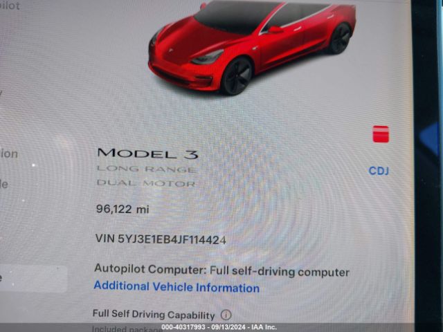 5YJ3E1EB4JF114424 Tesla Model 3 Long Range/performance