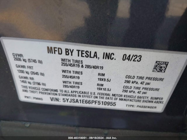 2023 TESLA MODEL S 5YJSA1E66PF510955 Photo 8