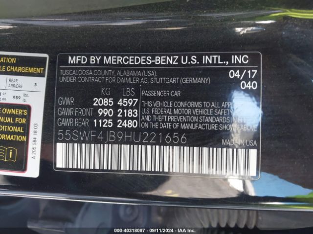 55SWF4JB9HU221656 Mercedes-Benz C 300 Luxury/sport