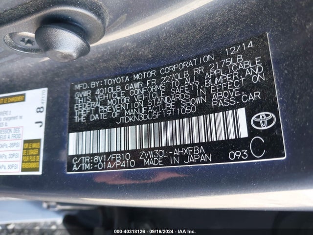 Toyota Prius Two 2015 JTDKN3DU5F1911050 Image 9