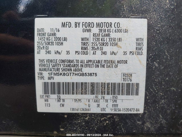 Ford EXPLORER SPORT 2017 1FM5K8GT7HGB53875 Image 9