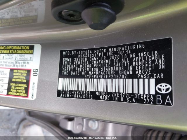 5YFBPRHE7FP219707 Toyota Corolla Le Eco Plus