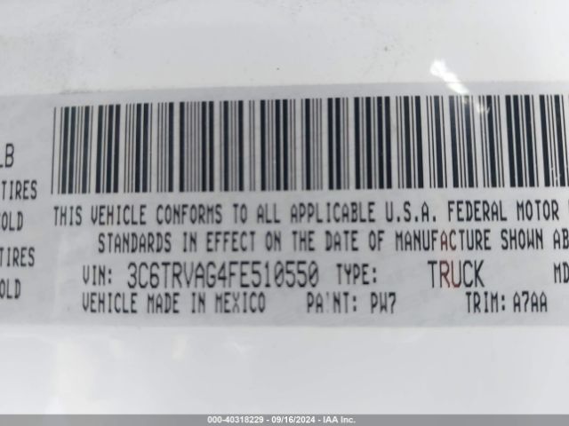 3C6TRVAG4FE510550 RAM Promaster 1500 Low Roof
