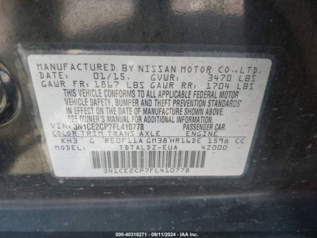 3N1CE2CP7FL410778 Nissan Versa Note S (sr)/s Plus/sl/sr/sv