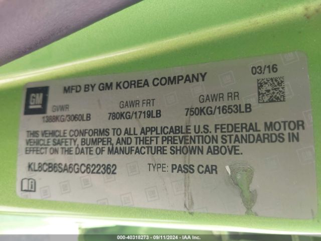 KL8CB6SA6GC622362 Chevrolet Spark Ls Cvt