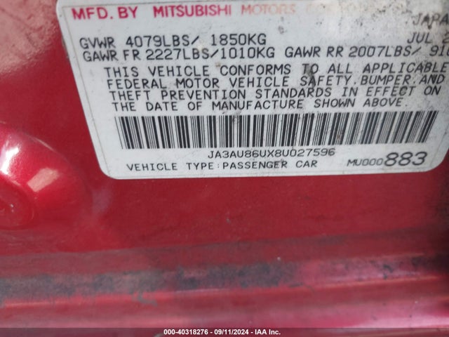 2008 MITSUBISHI LANCER JA3AU86UX8U027596 Photo 8