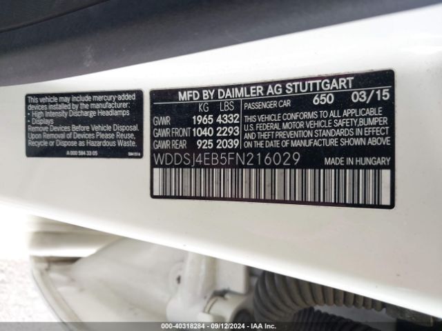 WDDSJ4EB5FN216029 Mercedes-Benz CLA 250