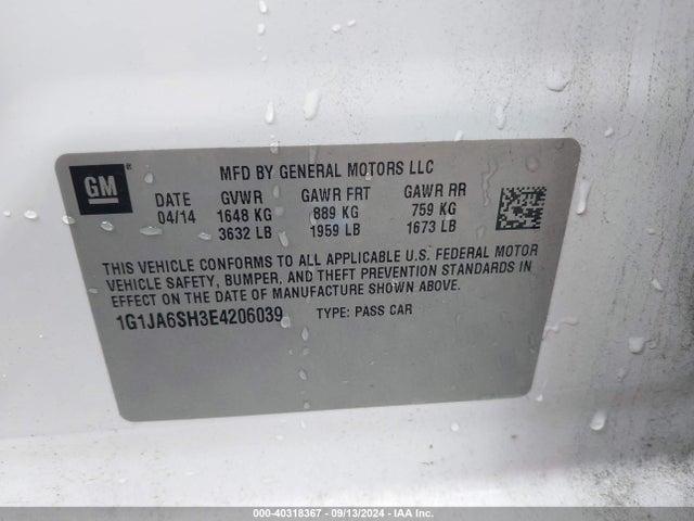 Chevrolet Sonic Ls Auto 2014 1G1JA6SH3E4206039 Image 9