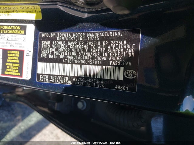 Toyota CAMRY SE 2016 4T1BF1FK0GU157614 Image 9