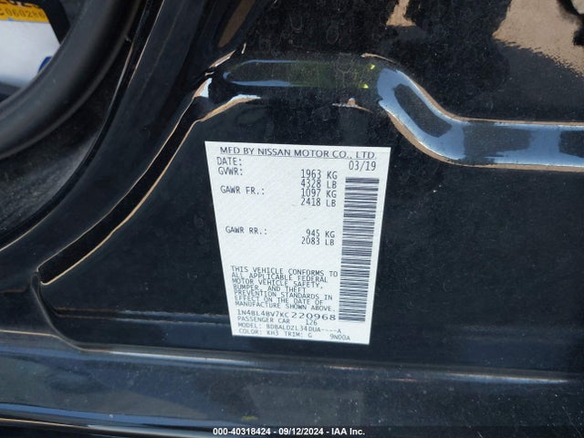 Nissan Altima 2.5 S 2019 1N4BL4BV7KC220968 Image 9