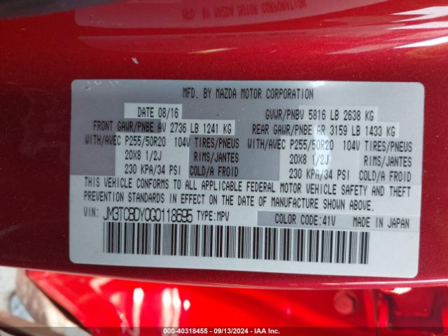 JM3TCBDY0G0118695 Mazda Cx-9 Grand Touring