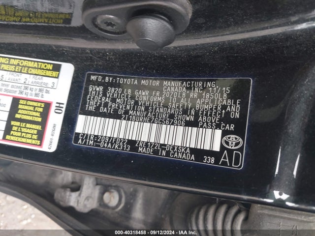 Toyota Corolla S W/special Edition Pkg 2016 2T1BURHE7GC567906 Image 9