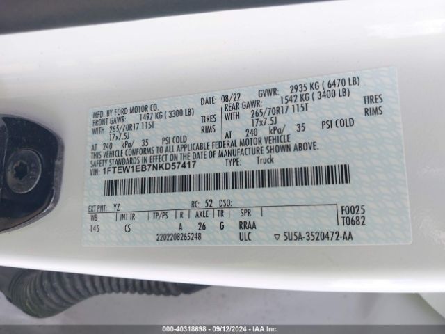 1FTEW1EB7NKD57417 Ford F-150 Xl