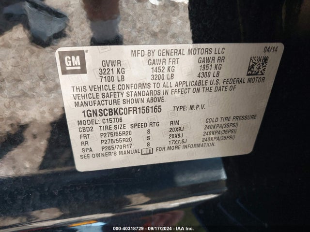 Chevrolet Tahoe Lt 2015 1GNSCBKC0FR156165 Image 9