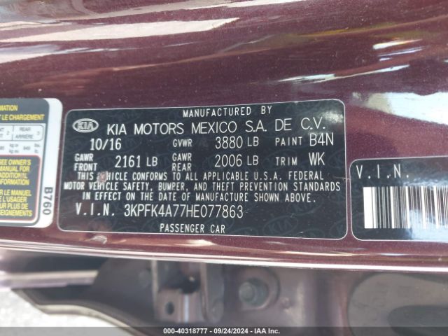 3KPFK4A77HE077863 KIA FORTE LX