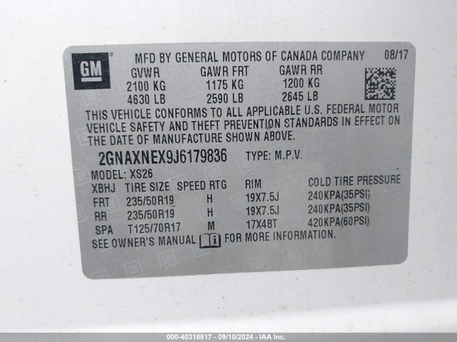 Chevrolet Equinox Premier 2018 2GNAXNEX9J6179836 Image 9