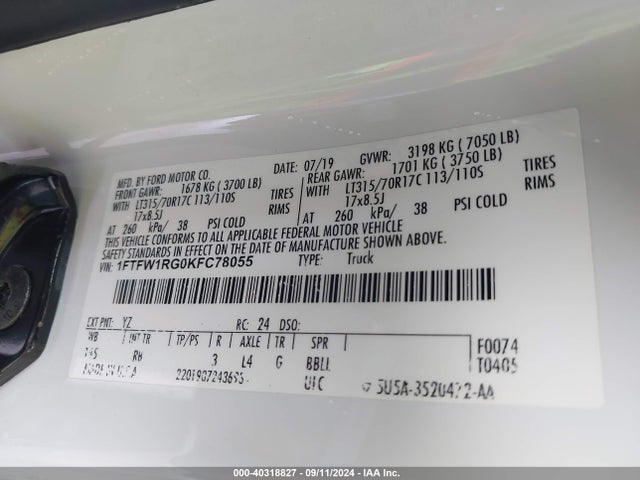Ford F-150 Raptor 2019 1FTFW1RG0KFC78055 Image 9