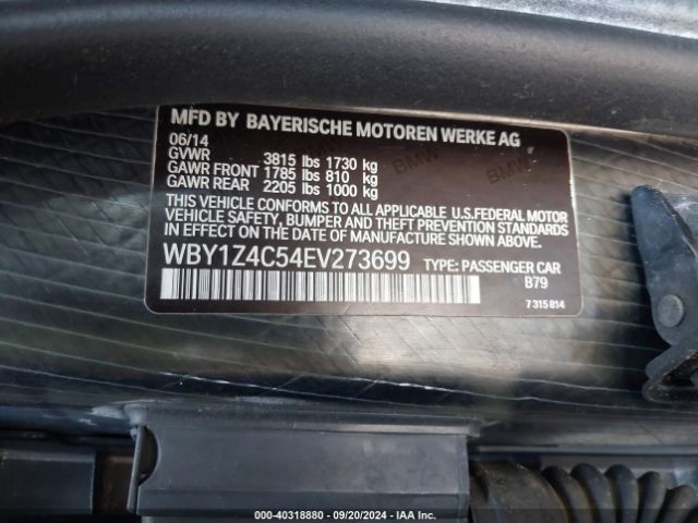 WBY1Z4C54EV273699 BMW I3 Base W/range Extender