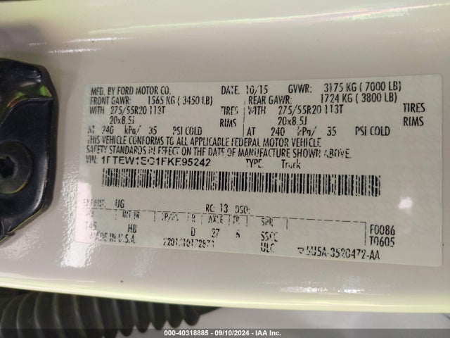Ford F-150 Lariat 2015 1FTEW1EG1FKE95242 Image 9