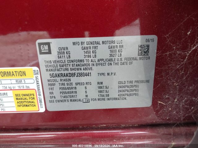 5GAKRAKD8FJ380441 Buick Enclave Convenience