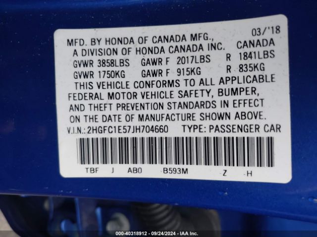 2HGFC1E57JH704660 Honda CIVIC SI