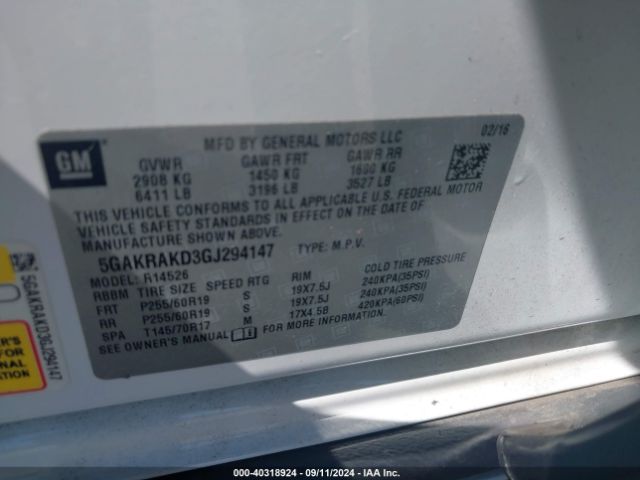 5GAKRAKD3GJ294147 Buick Enclave Convenience