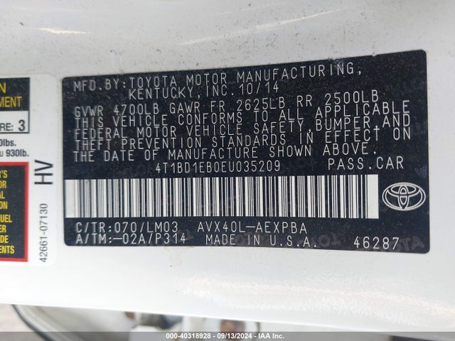 Toyota Avalon Hybrid Limited 2014 4T1BD1EB0EU035209 Image 9