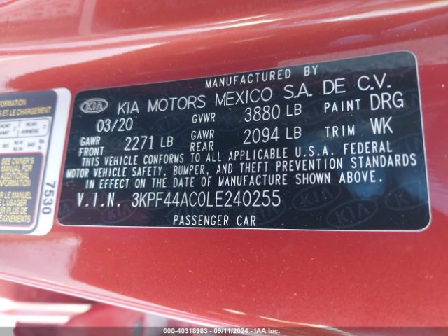 3KPF44AC0LE240255 KIA FORTE GT