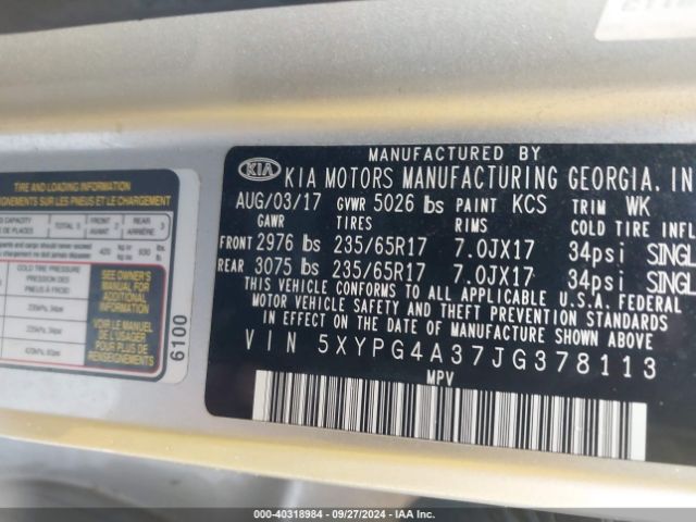 5XYPG4A37JG378113 KIA Sorento 2.4l L