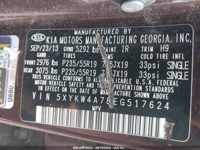 5XYKW4A78EG517624 KIA SORENTO SX