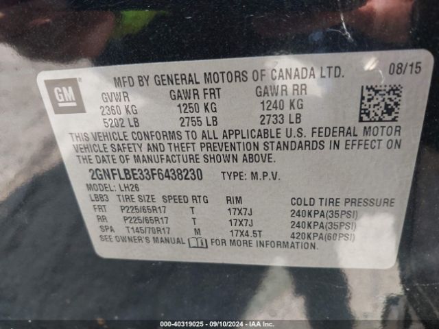 2GNFLBE33F6438230 Chevrolet EQUINOX 1LT