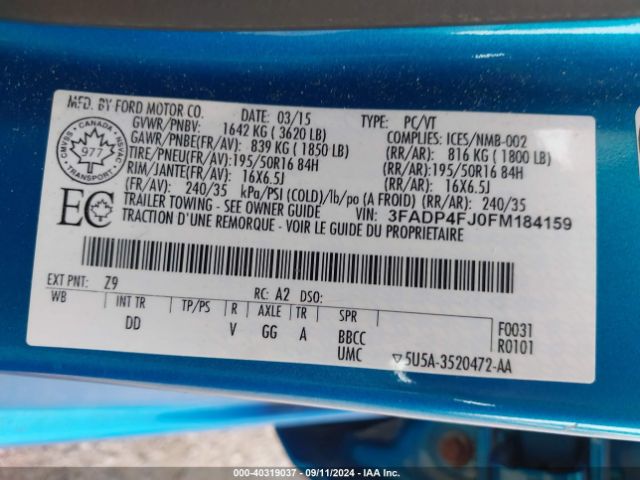 3FADP4FJ0FM184159 Ford Fiesta Titanium