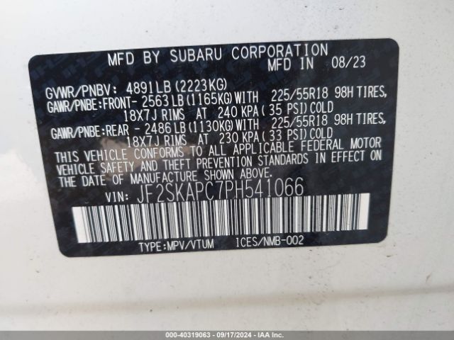 JF2SKAPC7PH541066 Subaru Forester Limited