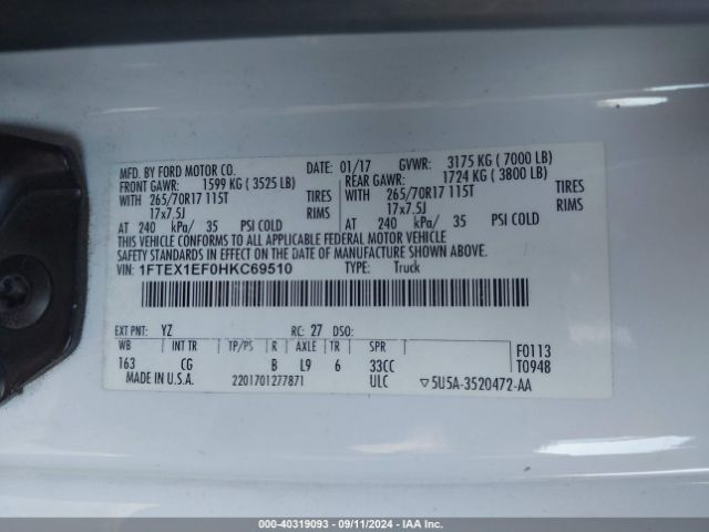 1FTEX1EF0HKC69510 Ford F-150 Xl