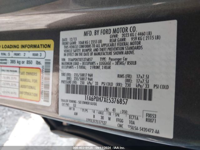 1FA6P0H7XE5376857 Ford FUSION SE