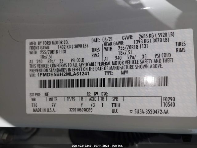 1FMDE5BH2MLA61241 Ford Bronco Outer Banks