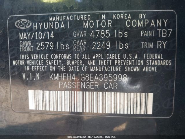 KMHFH4JG8EA395998 Hyundai Azera Limited