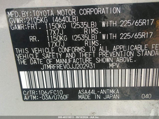 Toyota Rav4 Xle 2018 JTMRFREV0JJ202931 Image 9