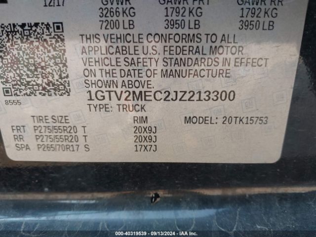 1GTV2MEC2JZ213300 GMC Sierra 1500 Sle