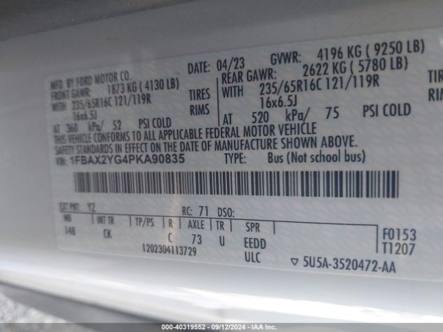 1FBAX2YG4PKA90835 Ford Transit-350 Passenger Van Xlt