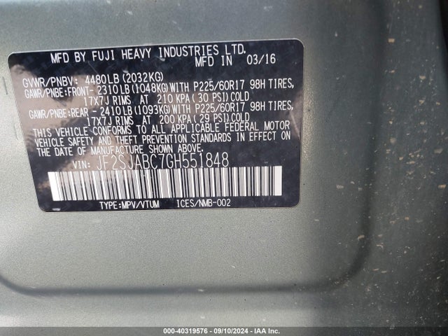 Subaru Forester 2.5i 2016 JF2SJABC7GH551848 Image 9