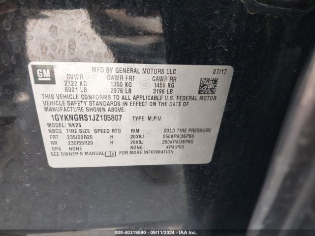 1GYKNGRS1JZ105807 Cadillac Xt5 Platinum