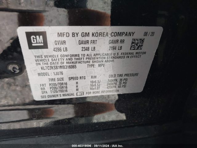 KL7CJKSB1MB316065 Chevrolet Trax Fwd Ls